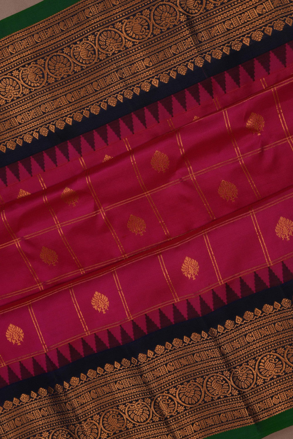Image of Gadwal Silk Kattam Pink Saree